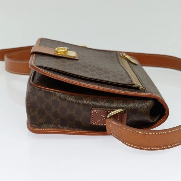 CELINE Macadam Canvas Shoulder Bag PVC Leather Brown Gold - Picture 4 of 16